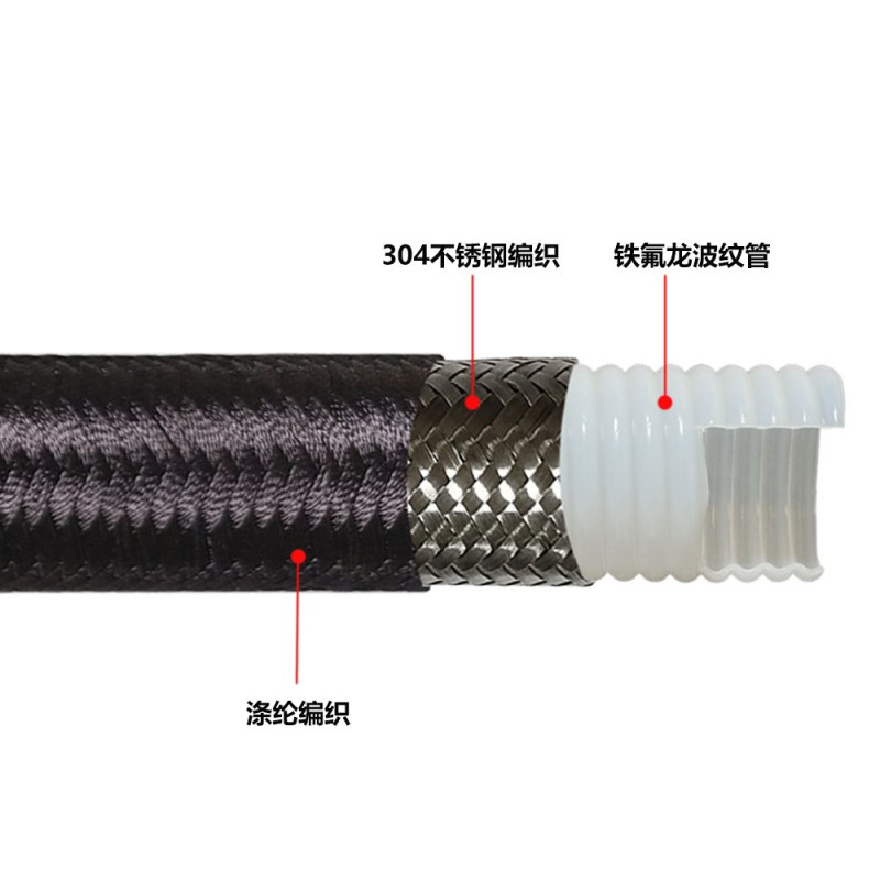 Гибкий шланг из нержавеющей стали 304 с оплеткой из полиэстера и тефлона, с тефлоновой подкладкой, гофрированный металлический корпус