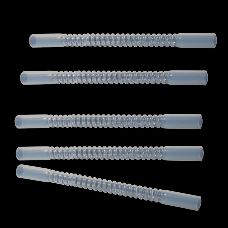 Прозрачные гофрированные гибкие шланги из тефлона/ПТФЭ молочно-белого цвета, с плоским концом и прямым сечением