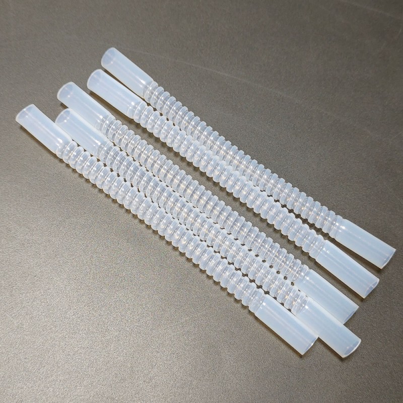 Прозрачные гофрированные гибкие шланги из тефлона/ПТФЭ молочно-белого цвета, с плоским концом и прямым сечением