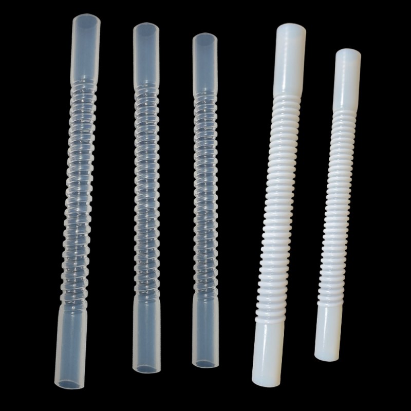 Прозрачные гофрированные гибкие шланги из тефлона/ПТФЭ молочно-белого цвета, с плоским концом и прямым сечением