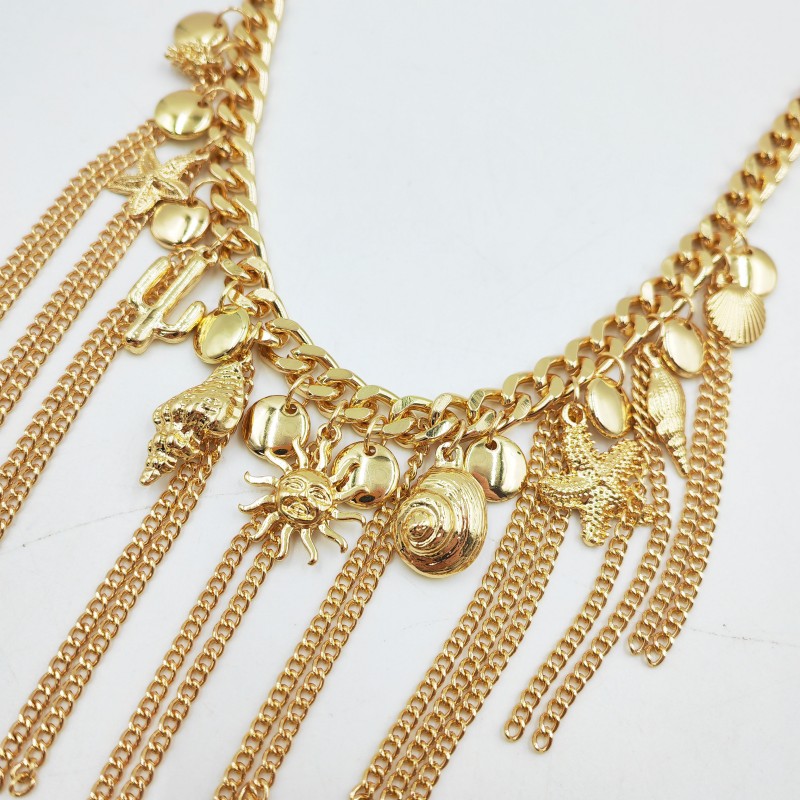 Ожерелье из морских ракушек с золотой кисточкой и морской звездой