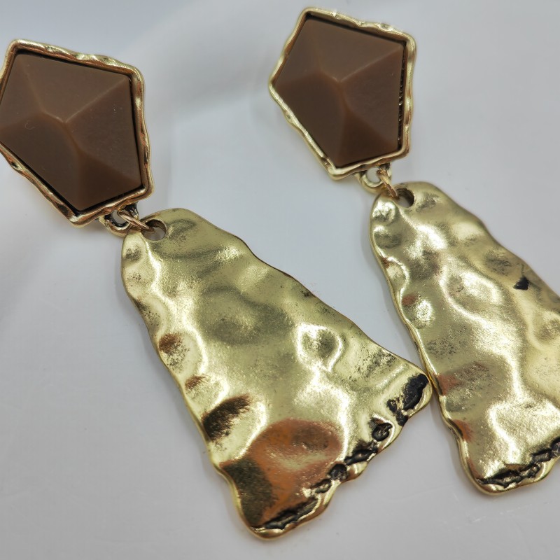 Серьги-гвоздики Maillard Retro неправильной формы из кованого металла, светло-коричневые, геометрические, длинные