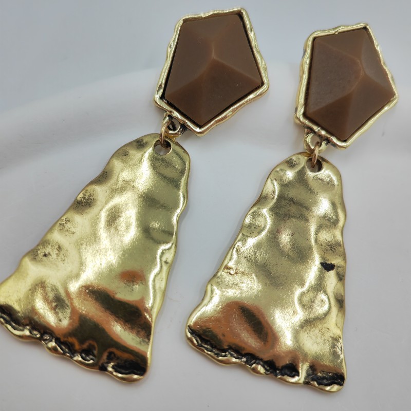 Серьги-гвоздики Maillard Retro неправильной формы из кованого металла, светло-коричневые, геометрические, длинные
