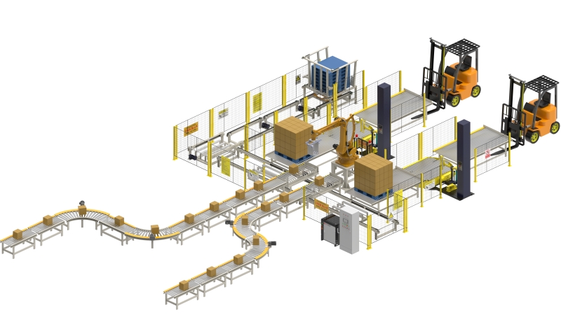 línea de producción de apilamiento de productos de caja