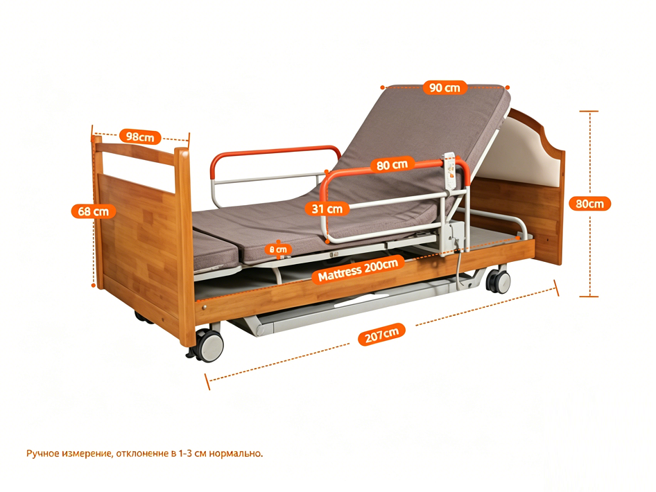 Китай Электрическая лечебная кровать с поворотом на 90°, подъемом спины/коленей и регулировкой высоты. - Lansing Medical