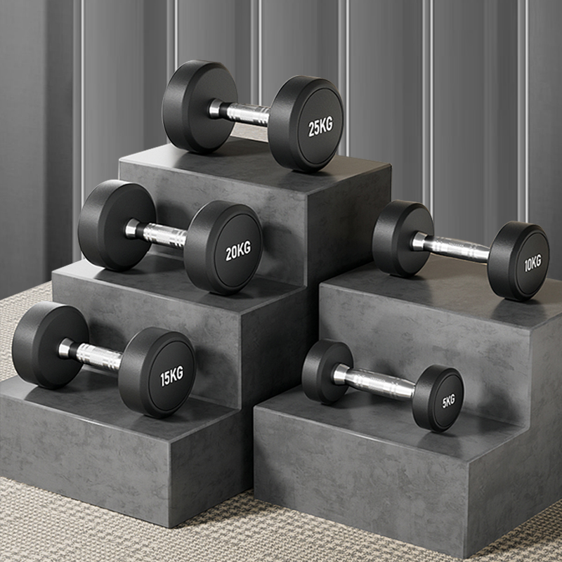 Гантели с круглой головкой и резиновым покрытием