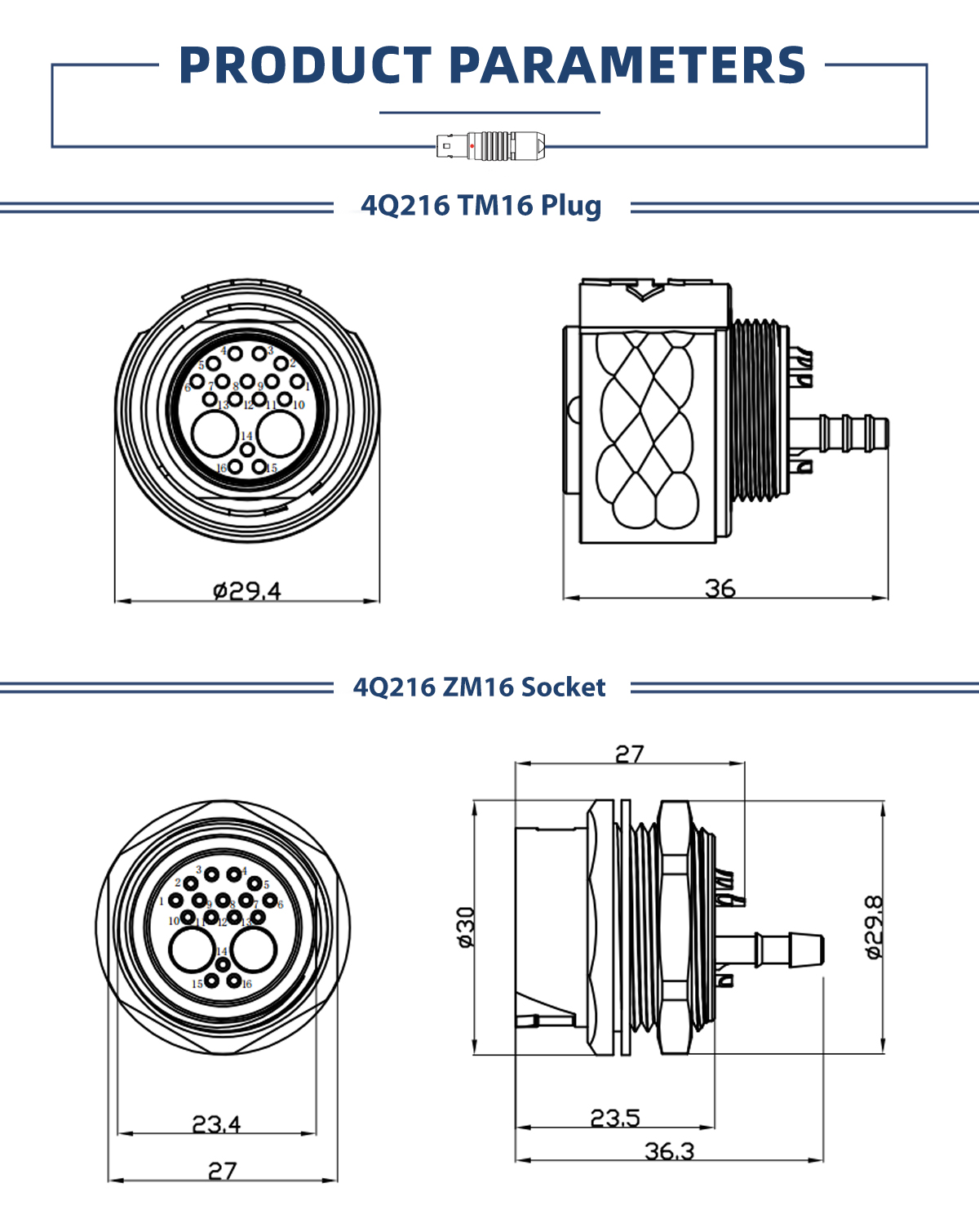 Водонепроницаемый круглый авиационный разъем