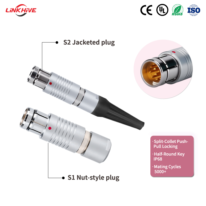 OEM / изготовление под заказ, соединители с толкательно-тяговым самоблокирующимся механизмом, многоконтактные (от 2 до 27 полюсов), типы, прямое соединение, водонепроницаемые соединители, совместимые с Fischer