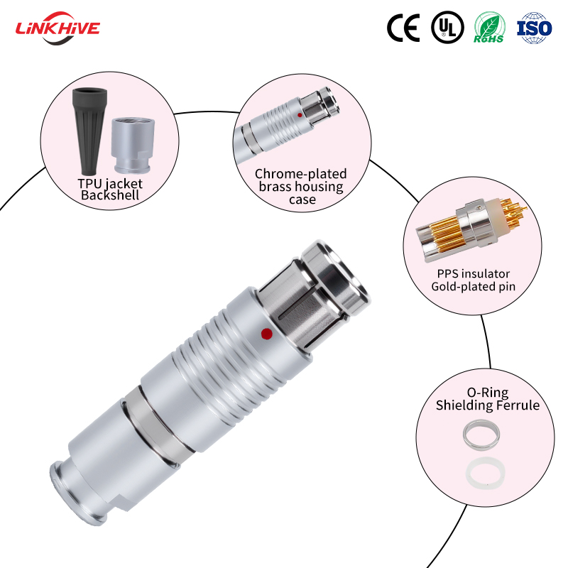OEM / изготовление под заказ, соединители с толкательно-тяговым самоблокирующимся механизмом, многоконтактные (от 2 до 27 полюсов), типы, прямое соединение, водонепроницаемые соединители, совместимые с Fischer