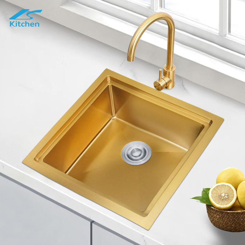 Квадратная роскошная раковина ручной работы golden light LS-5050HAE-Gloden с золотой нанопокрытием поверхности для кухонной мойки