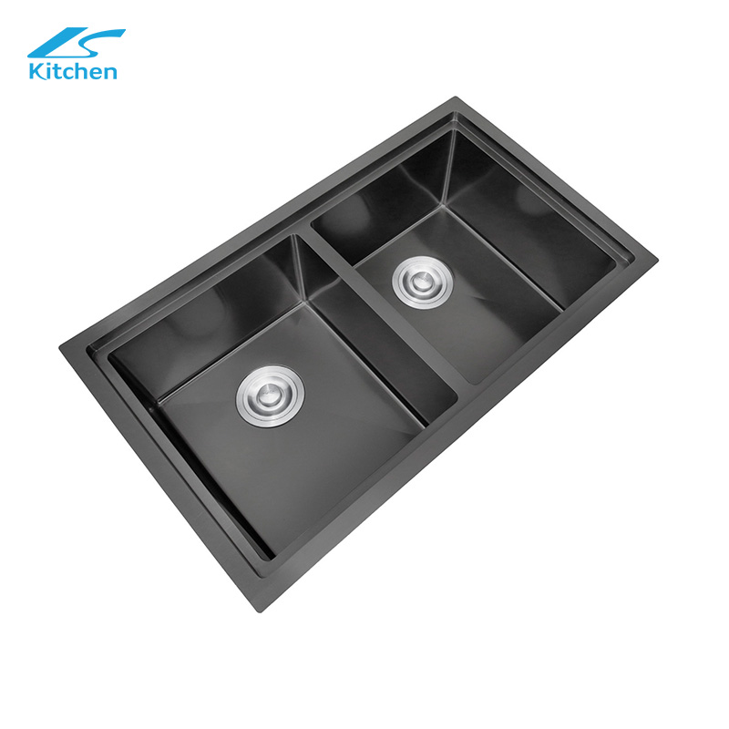 Нано-черная кухонная раковина ручной работы из нержавеющей стали 304 LS-8550HADE с двойным таз для мытья посуды