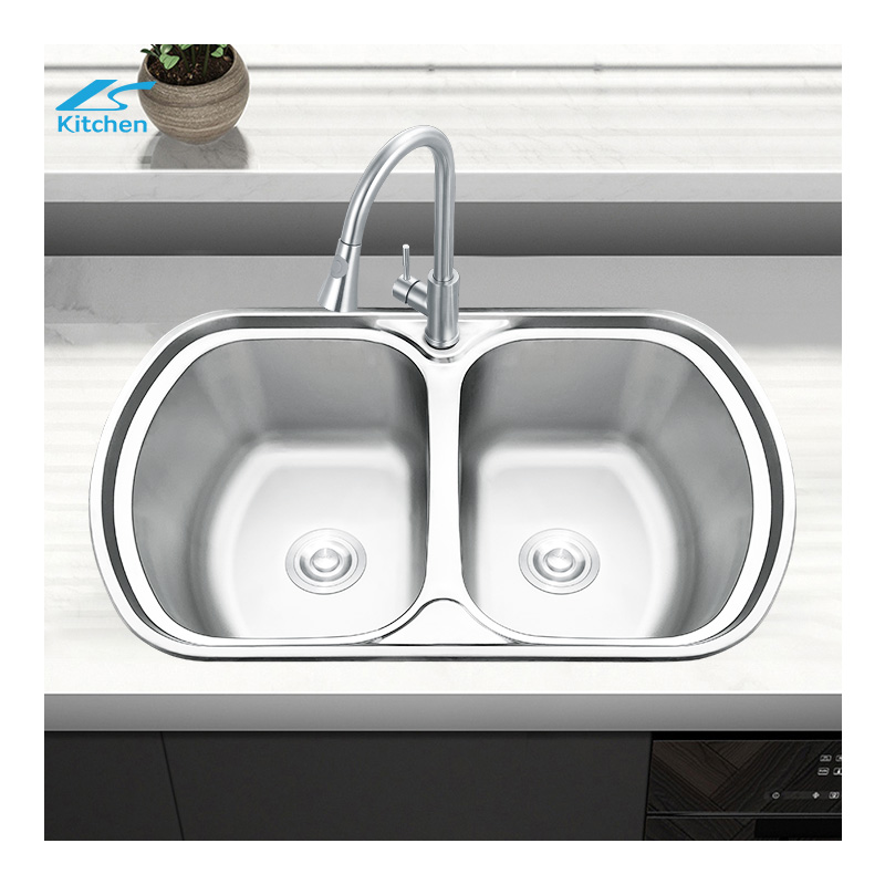 Кухонная мойка квадратной формы с двумя чашами из нержавеющей стали 770*490 мм LS-7749