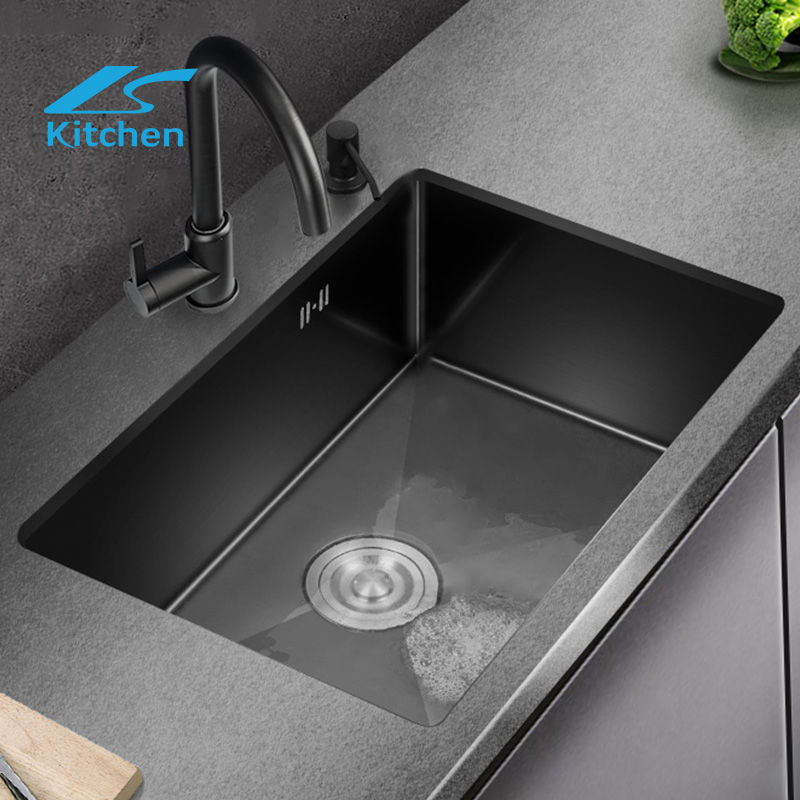 Черная кухонная мойка в современном минималистском стиле King Kong LS-6045SHA-B предназначена для мытья посуды и приготовления пищи