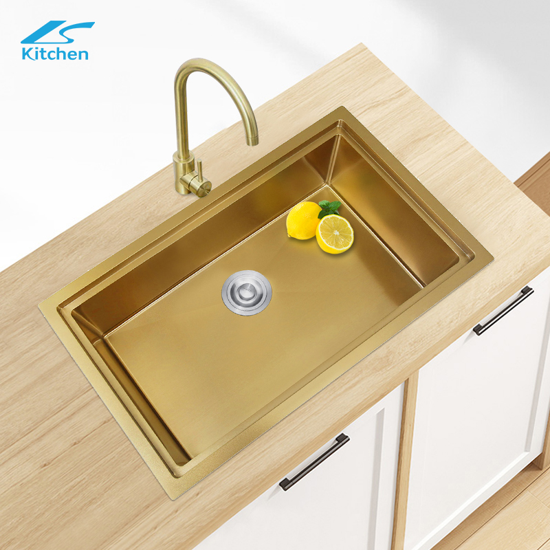 Современная прямоугольная кухонная раковина золотистого цвета LS-6080HAE-G для гостиничных апартаментов, семейная кухонная раковина