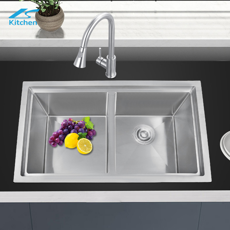 Матовая серебряная двойная раковина для раковины LS-8548HADE-S бытовая коммерческая кухонная раковина