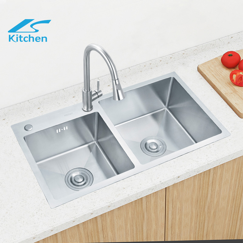 Коммерческая кухонная бытовая кухонная раковина LS-8245BR2 с матовой двойной раковиной