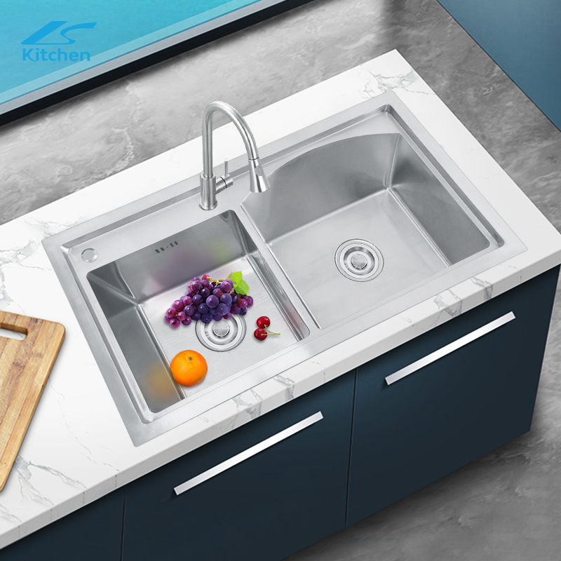 Раковина с двумя прорезями из матовой нержавеющей стали LS-HM7843T-A над столешницей для домашней, коммерческой, ресторанной кухни