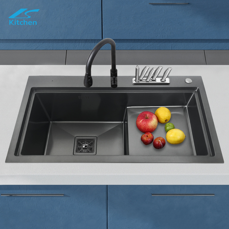 Современный стиль black nano черный резервуар для воды LS-HM7846T-B со ступенчатой ручной раковиной