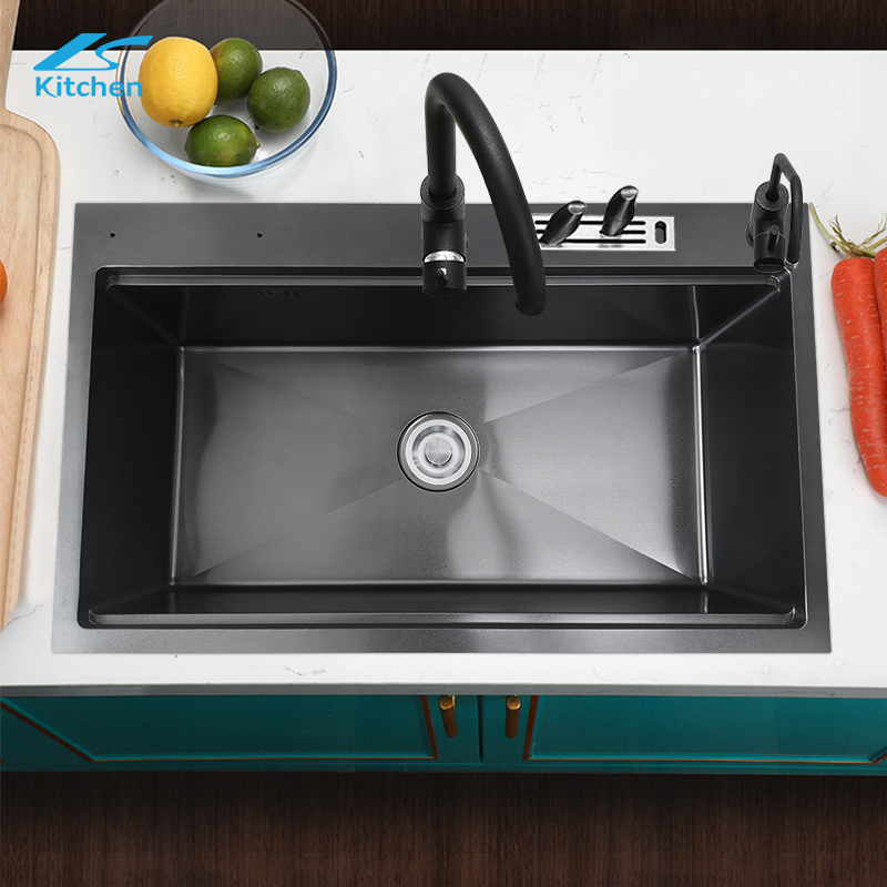 Кухонная раковина Nano black modern light luxury style LS-HM8049-B с держателем для ножей без смесителя