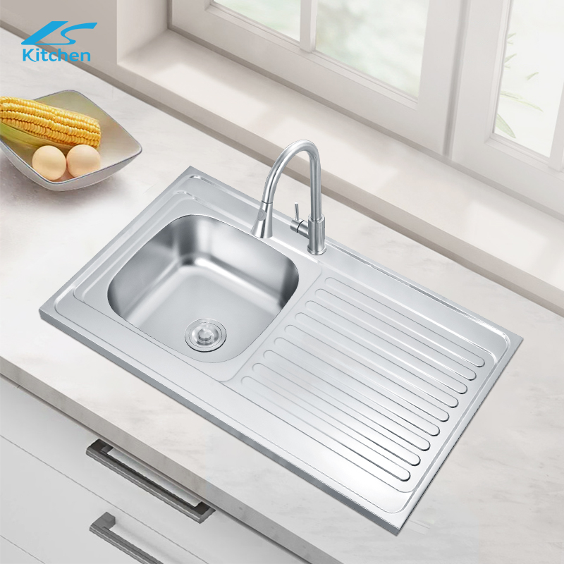 Оптовая продажа кухонной мойки из нержавеющей стали 304/201 LS-10060, одинарная чаша с полкой для хранения