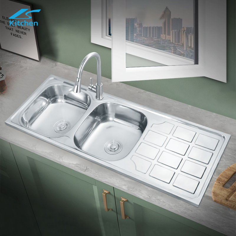 Коммерческая кухонная раковина оптовика LS-12046B двойная раковина из нержавеющей стали с пластиной
