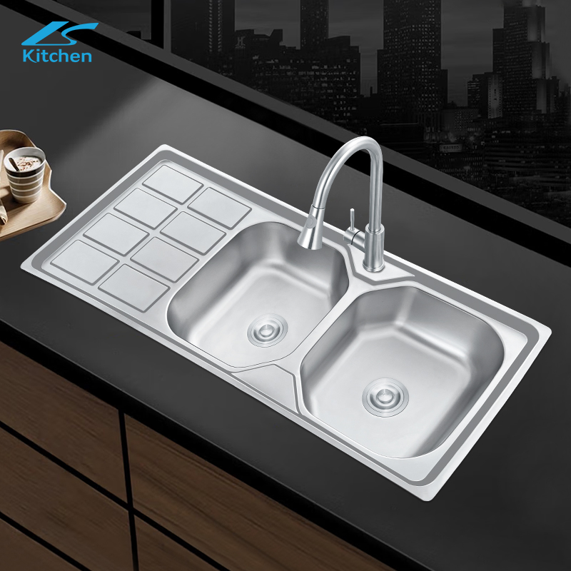 Прямоугольная кухонная раковина из нержавеющей стали LS-12050H с двойным умывальником над столешницей