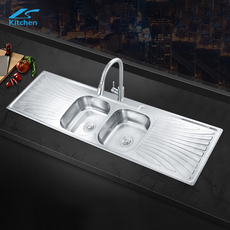 Коммерческая мойка для верстака LS-18050 с двойной раковиной и полкой из нержавеющей стали