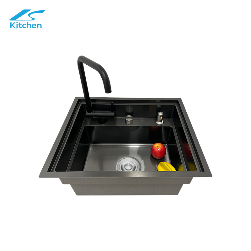 Квадратная раковина Black King Kong LS-5549HAE-черная ступенчатая кухонная раковина