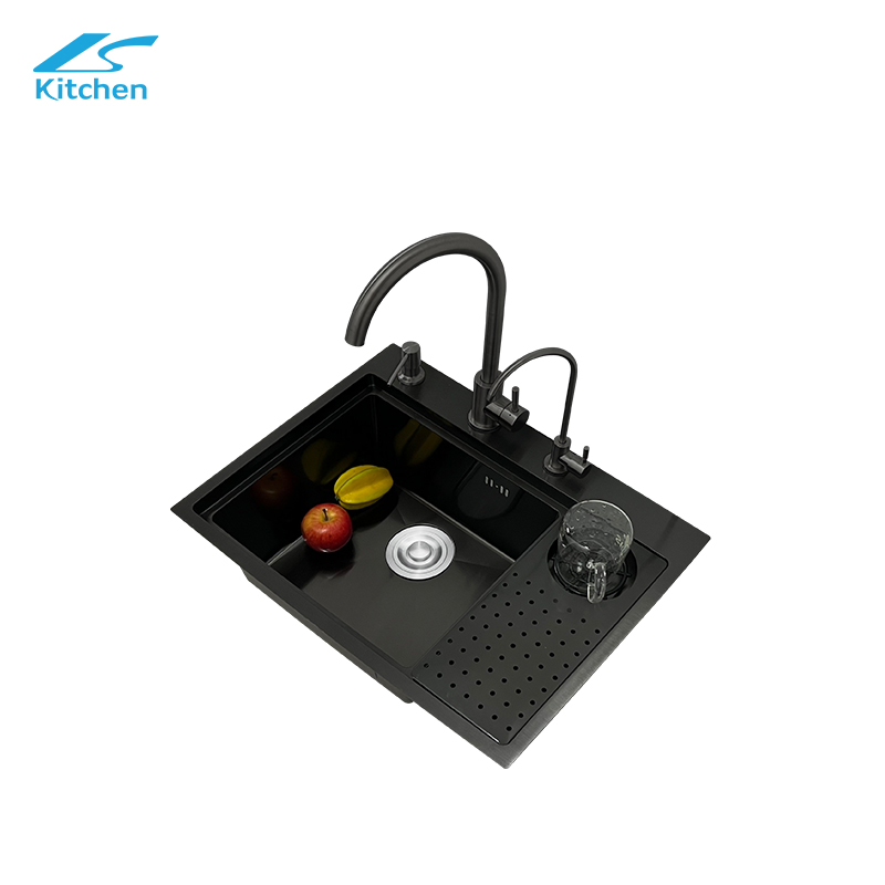 Квадратная кухонная мойка Black King Kong с бортиком LS-6045HBE-B nano black для мойки мяса и овощей