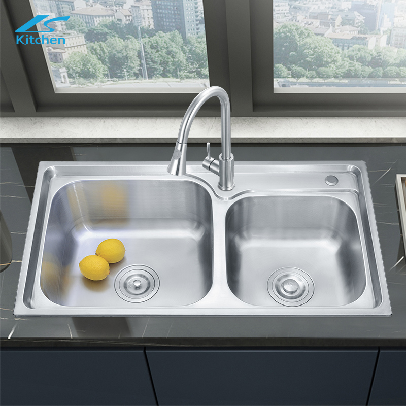 Кухонная мойка с двумя чашами и двумя отверстиями, LS-7238, производство Sink Manufacturing Factory
