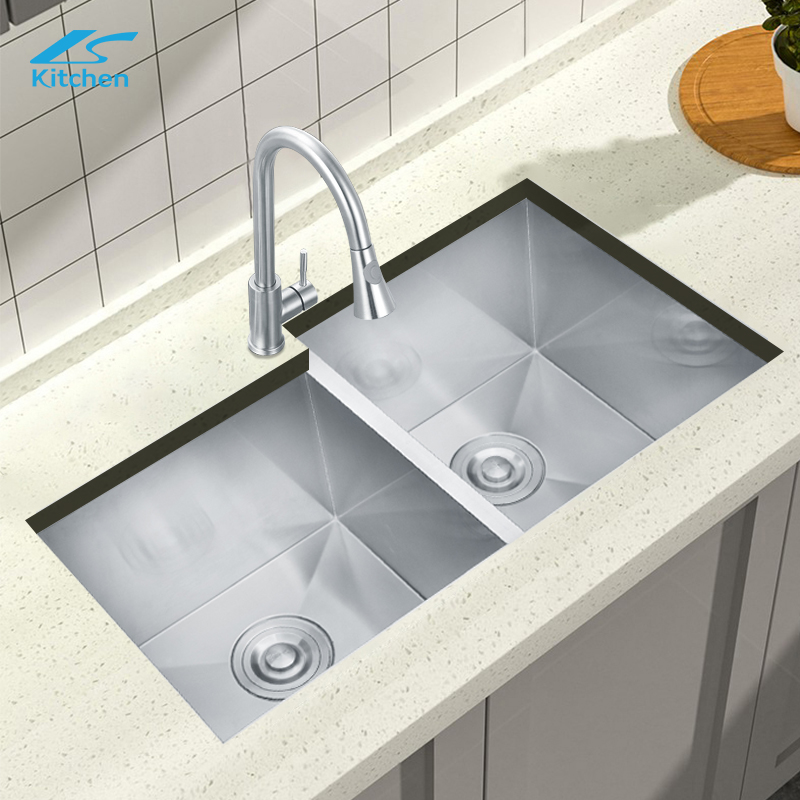 Прямые продажи с фабрики, большая и маленькая кухонная мойка ручной работы с двойной раковиной LS-7843SDHA-S прямоугольной формы
