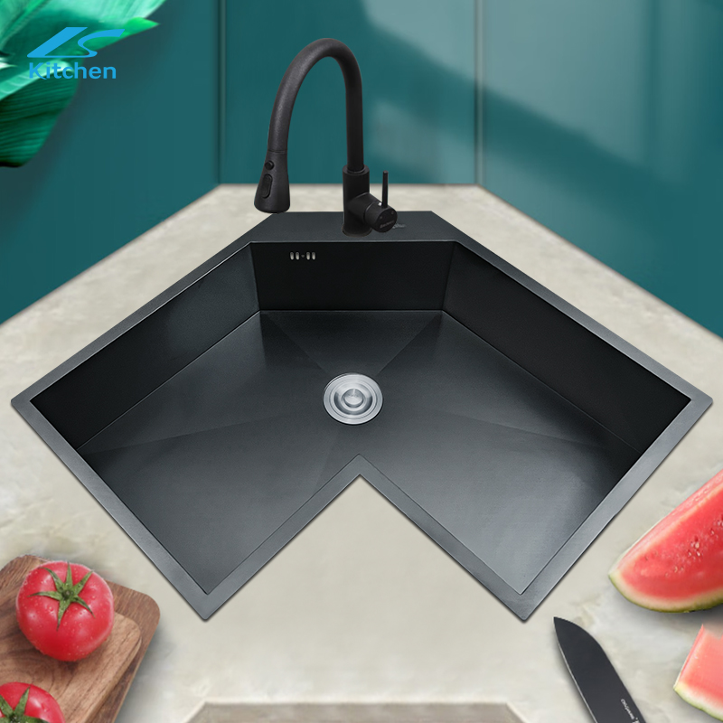 Семейная гостиничная раковина ручной работы Nano black modern light luxury в стиле люкс L-образной формы LS-7848SHB-R