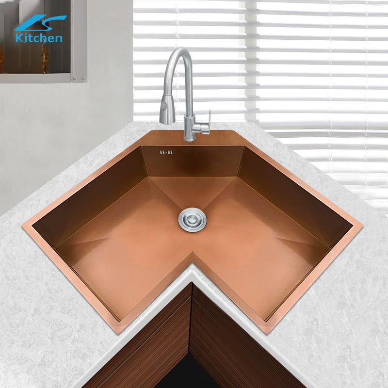 Современная светлая роскошная Г-образная раковина ручной работы ручной работы из розового золота LS-7848SHB-R