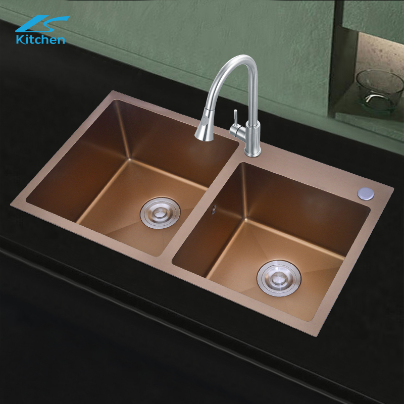 Кухонная раковина с двойным таз-ом из нержавеющей стали 304 LS-8045DHB-R из розового золота, современная раковина по фен-шуй