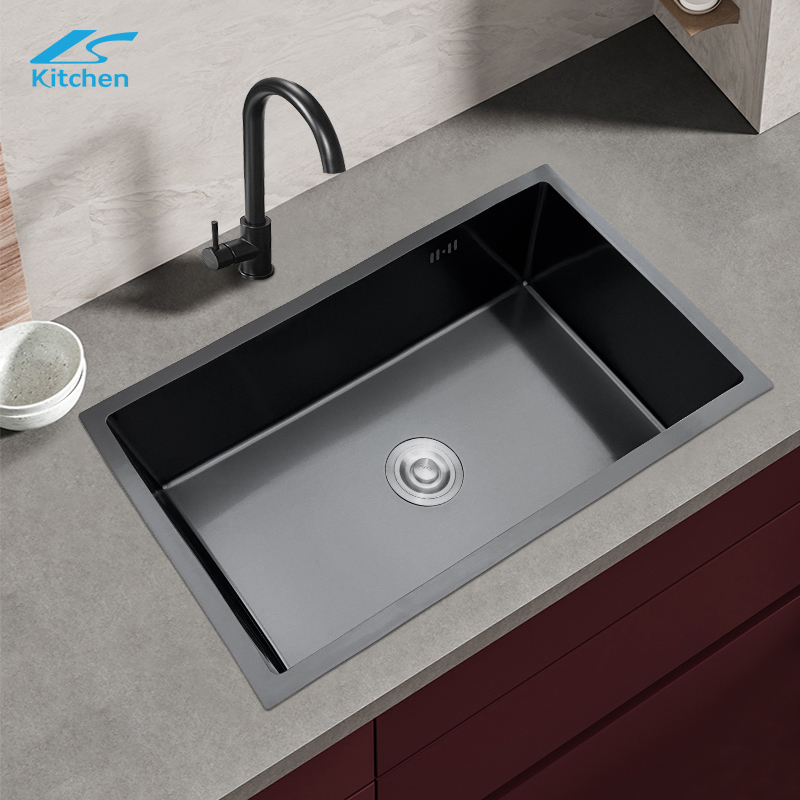 Популярная семейная кухонная раковина LS-MC7444BLA nano черного цвета с антикоррозийным покрытием прямоугольной формы