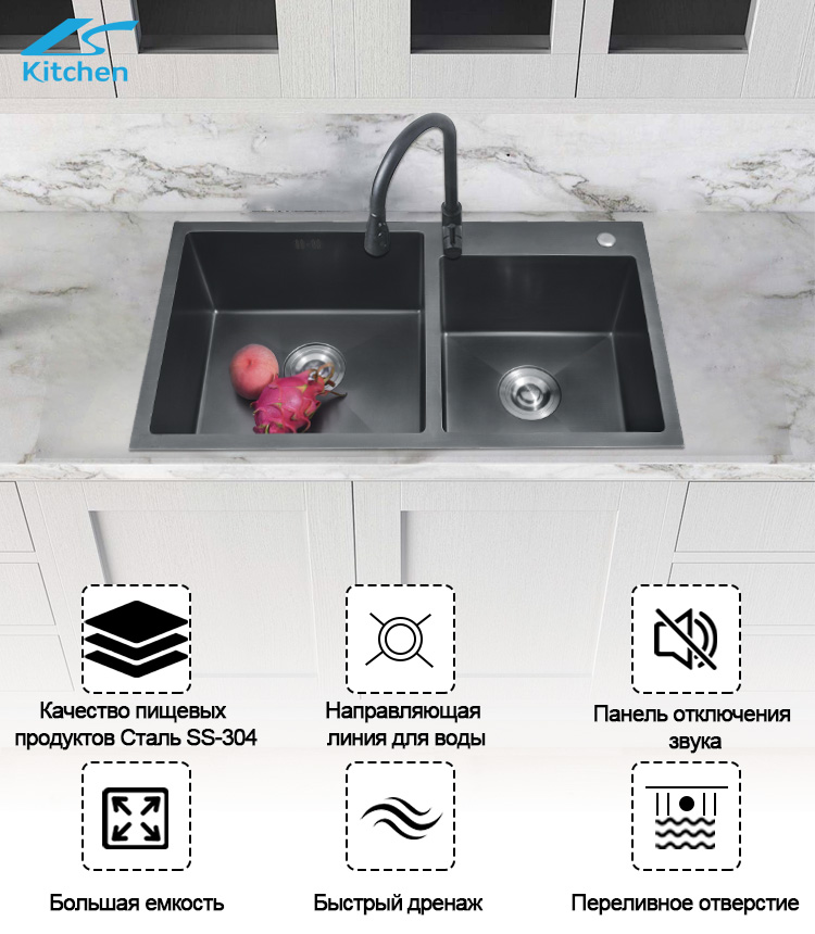 黑色双盆手工盆详情页俄语