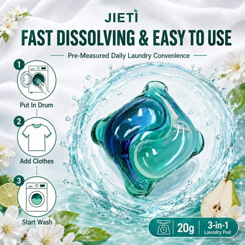 Капсулы для стирки JIETI Floral Fruity 20 г, трехкамерные.