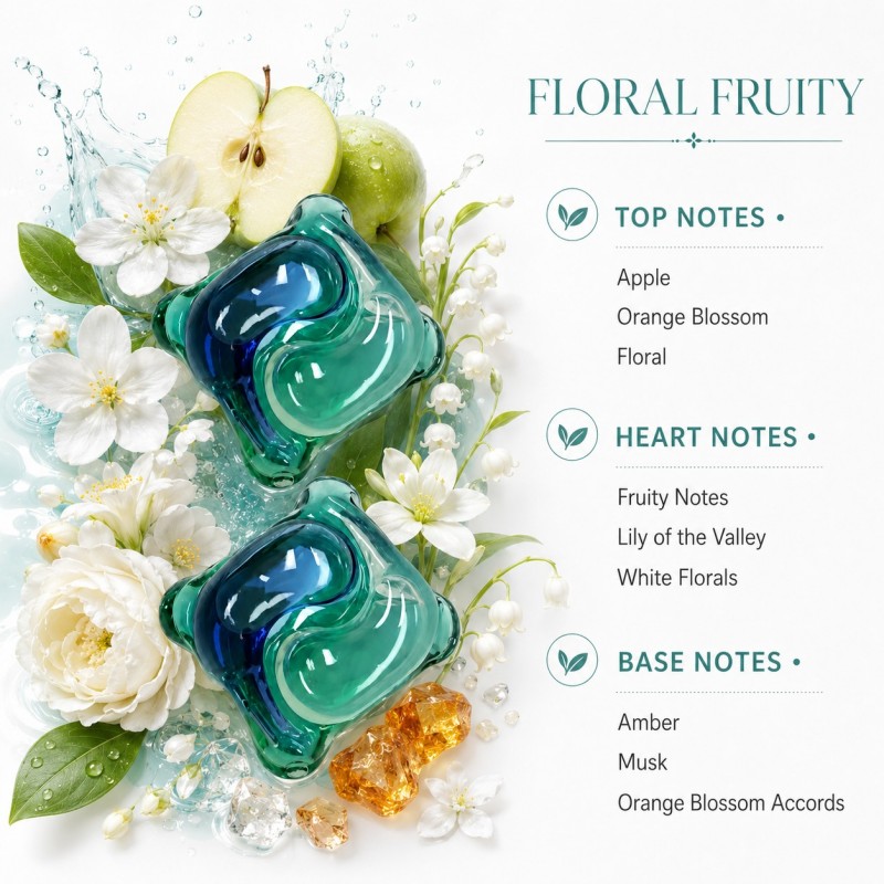 Капсулы для стирки JIETI Floral Fruity 20 г, трехкамерные.