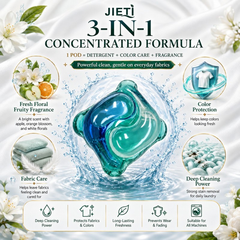 Капсулы для стирки JIETI Floral Fruity 20 г, трехкамерные.