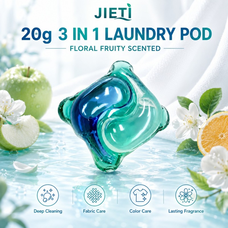Капсулы для стирки JIETI Floral Fruity 20 г, трехкамерные.