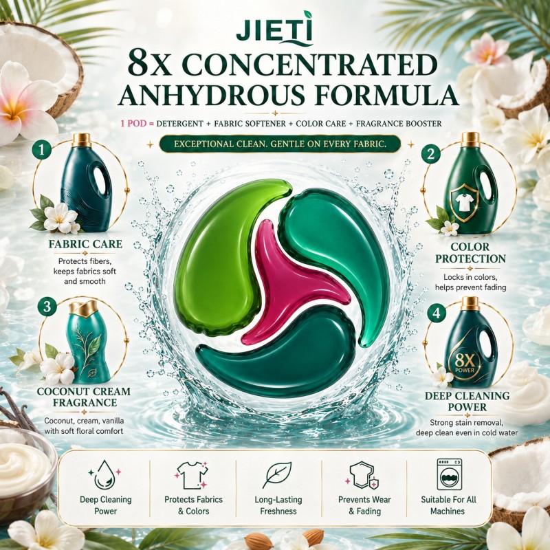 Новые капсулы для стирки JIETI Coconut Cream 4-в-1