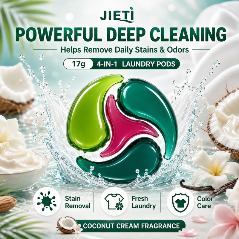 Новые капсулы для стирки JIETI Coconut Cream 4-в-1