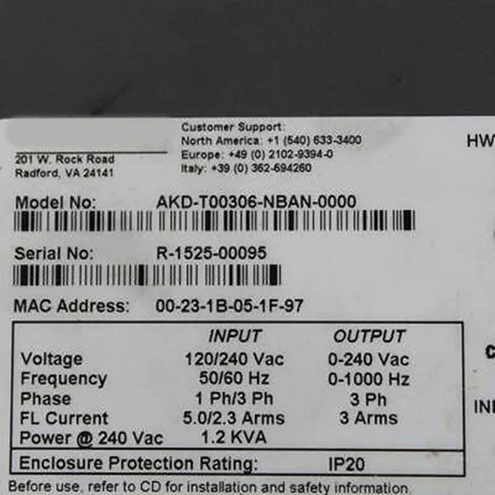 Новый сервопривод Kollmorgen AKD-T00306-NBAN-0000