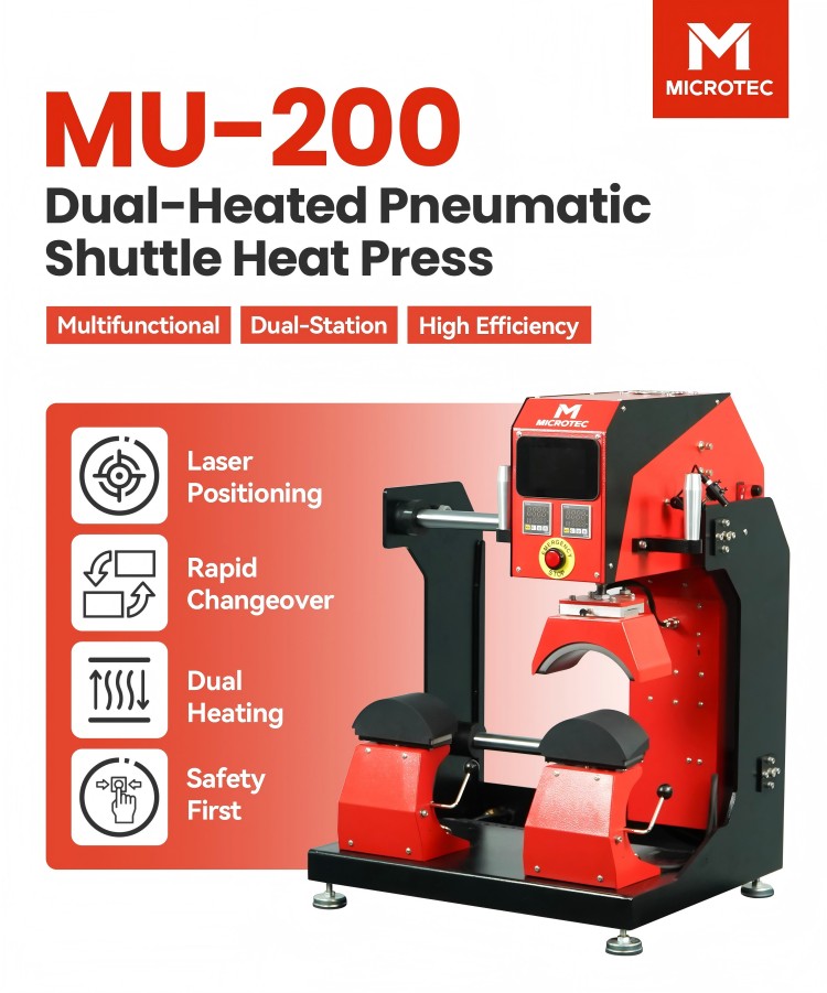 Microtec MU-200 Pro Dual Heated Pneumatic Shuttle Press: Инновационный дизайн для эффективного производства POD