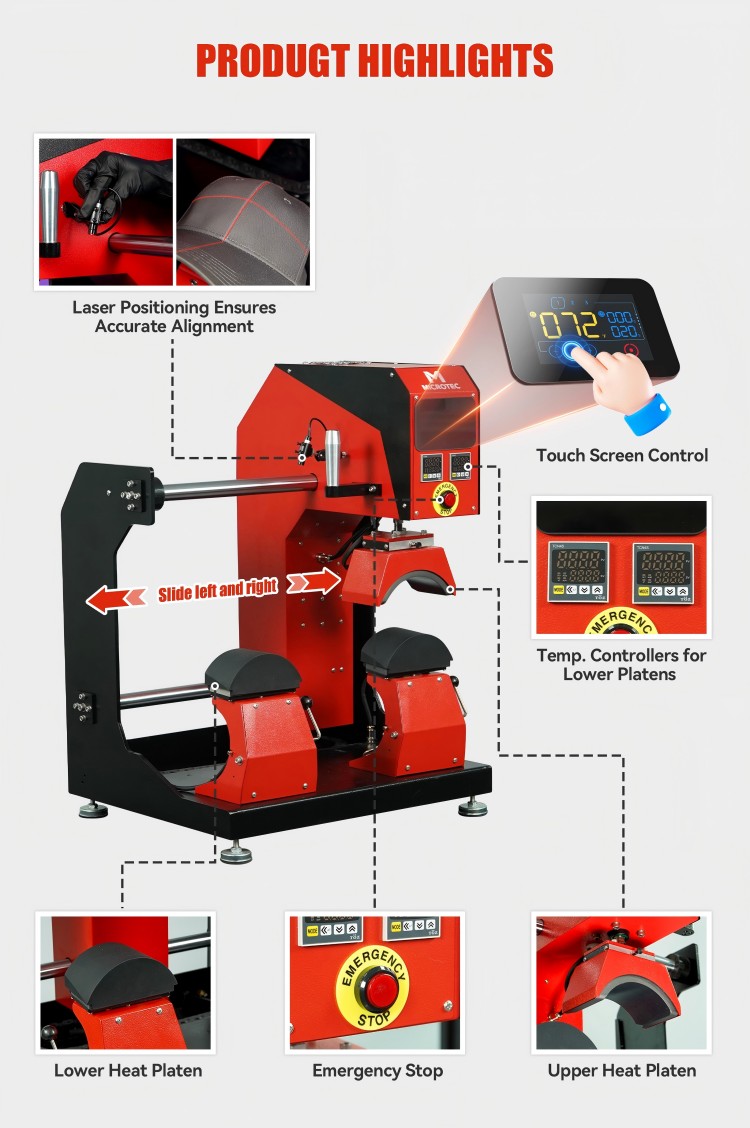 MU-200 Dual-Heated Pneumatic Shuttle Heat Press with Laser Positioning (5)