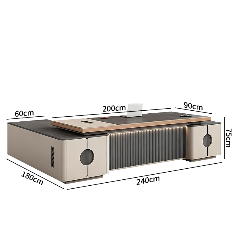 Китай самый луЧший стол босса завод，Современный стол руководителя класса люкс в стиле минимализма, высококлассный офисный стол для менеджера/генерального директора с интеллектуальным освещением и фоновой комбинацией шкафов.завод Поставщик - ООО компания Гуанчжоу Мэйи Мебель