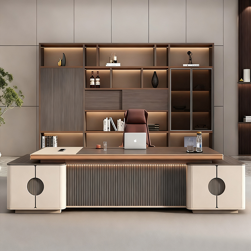 самый луЧший стол босса завод，Современный стол руководителя класса люкс в стиле минимализма, высококлассный офисный стол для менеджера/генерального директора с интеллектуальным освещением и фоново...