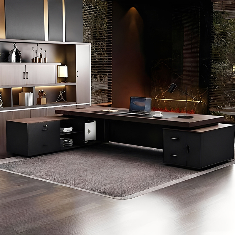 Китай самый луЧший стол босса завод，Современный, сдержанный, роскошный стол руководителя Г-образной формы, офисный стол менеджера/генерального директора, высококачественный многофункциональный офисный стол и комплект стульев со встроенной подсветкой.завод Поставщик - ООО компания Гуанчжоу Мэйи Мебель