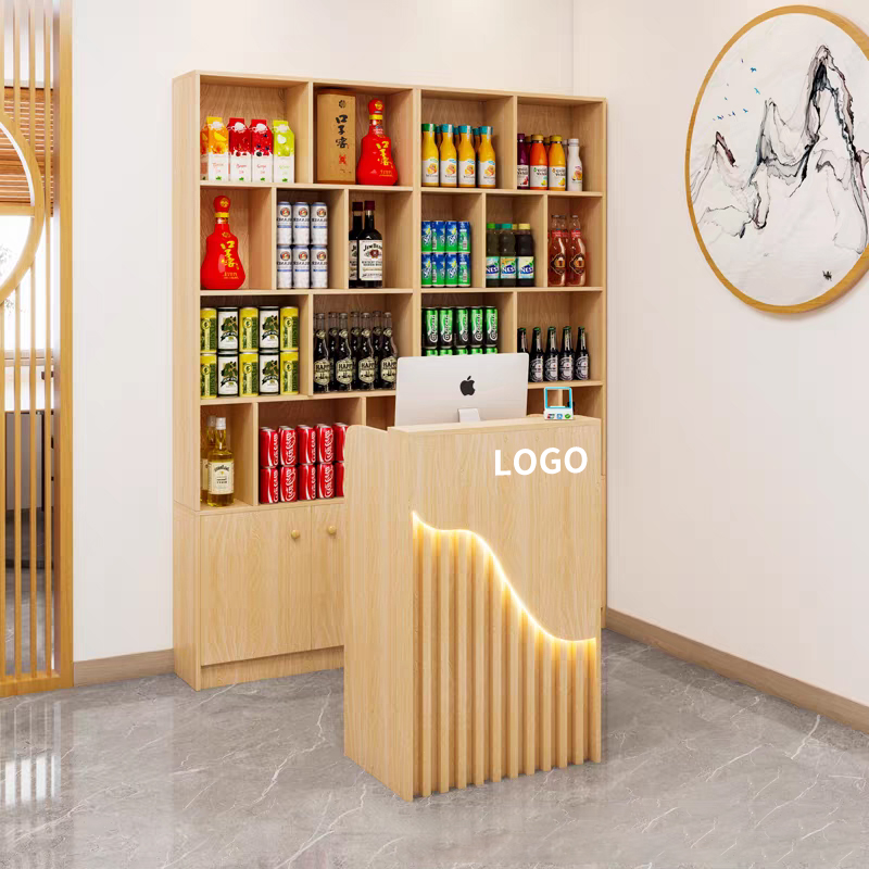 Китай Офисная мебель для ресепшена，Небольшая, минималистская стойка регистрации, деревянный столик из МДФ, мини-стойка регистрации с дизайнерской подсветкой.завод Поставщик - ООО компания Гуанчжоу Мэйи Мебель