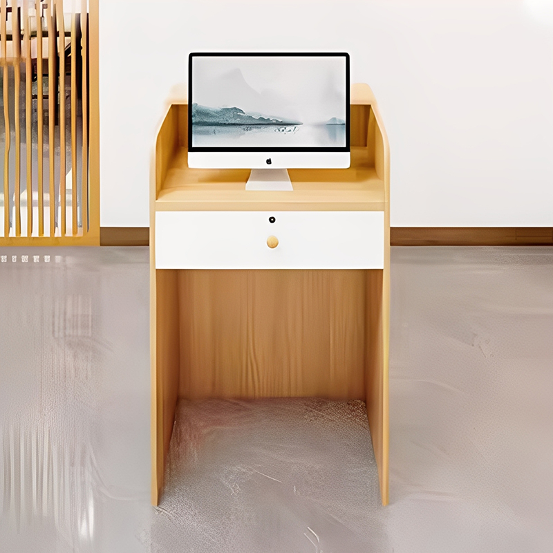 Китай Офисная мебель для ресепшена，Небольшая, минималистская стойка регистрации, деревянный столик из МДФ, мини-стойка регистрации с дизайнерской подсветкой.завод Поставщик - ООО компания Гуанчжоу Мэйи Мебель